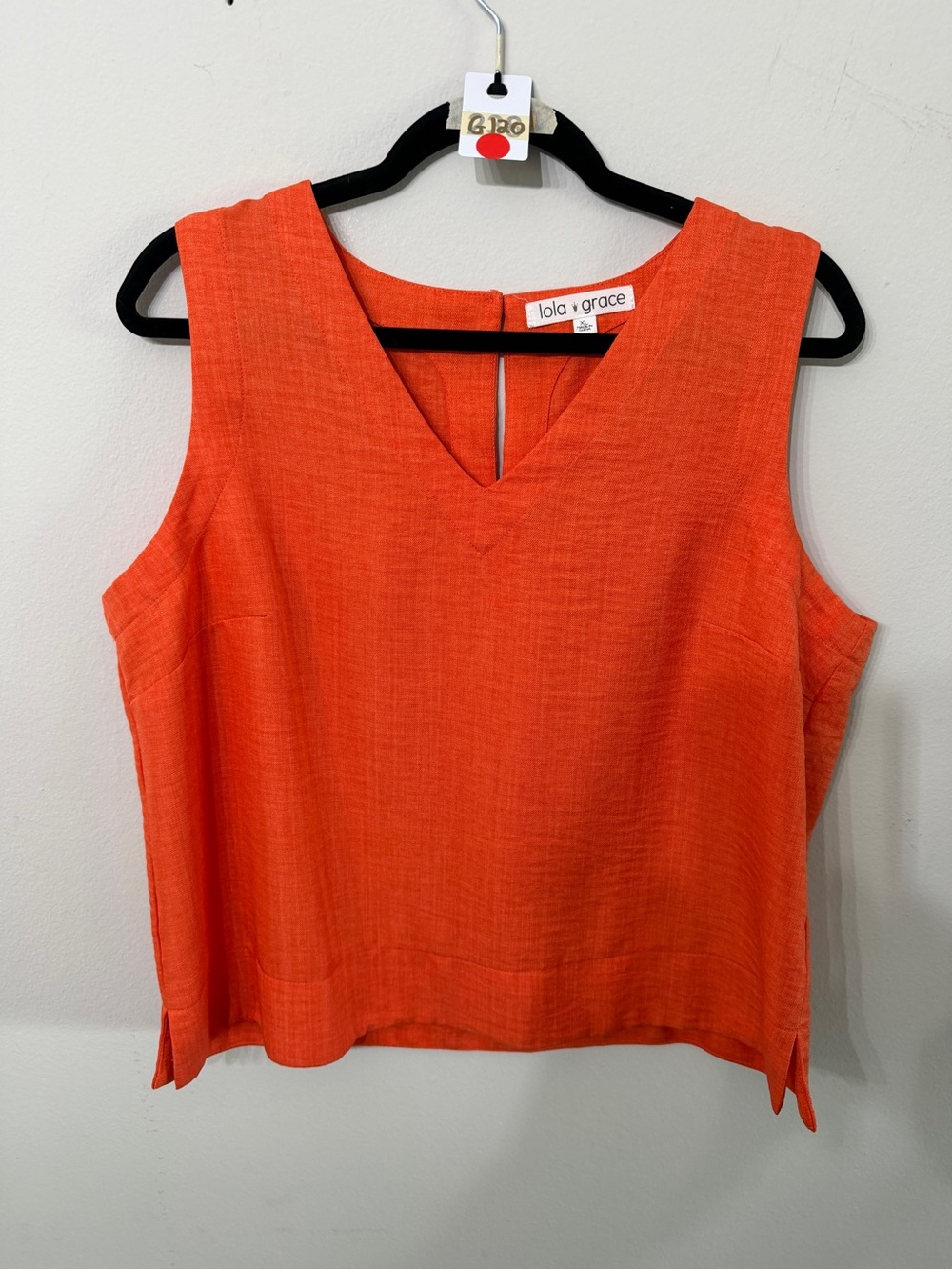 Women’s Lola & Grace Top Size XL Orange Sleeveless V Neck Linen Look Blouse Tank